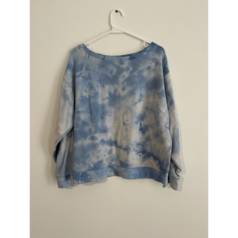 Splendid Womens Blue Tie Dye Thermal‎ Waffle Knit Sweatshirt XL Pullover Relaxed